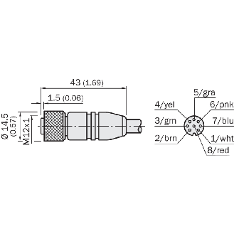 M12 Fem Droit 8p; Câble Blindé PUR 8x0.25 Noir 20m - YF2A68-100XXXXLEAX-Lire la description