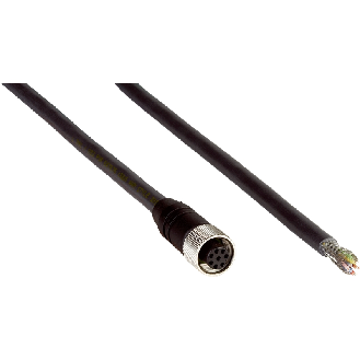 M12 Fem Droit 8p; Câble Blindé PUR 8x0.25 Noir 20m - YF2A68-100XXXXLEAX-Lire la description