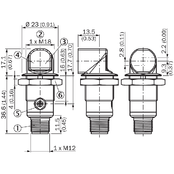 Cellule Directe PNP P=115mm PinPoint DO M18 Métal Radial / M12 3P - GRTE18S-F231X-Lire la description