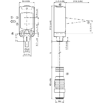 Cellule EAP en V PNP/NPN P=50mm PinPoint IOL LO/DO / M12 4P+C0.2m PVC - WTV4FE-84161120A00-Lire la description