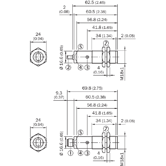 Cellule Barrage (E+R) PNP P=28m LO M18 Plast. Axial / M12 4P - VSE180-2F32432-Lire la description