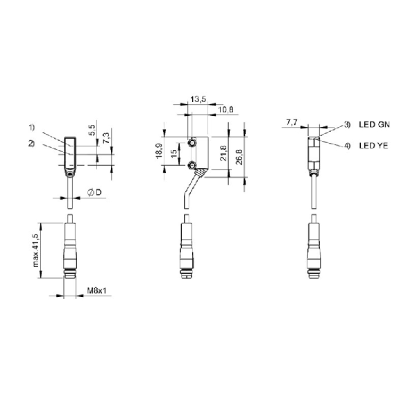 Cellule EAP PNP P=15mm LR LO / M08 3P+C0.2m - BOS R020K-PS-RF10-00,2-S49 (BOS021C)-Lire la description