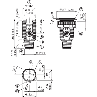 Cellule EAP NPN P=300mm PinPoint LO/DO M18 Plast. Axial / M12 4P - GRTB18S-N2417-Lire la description