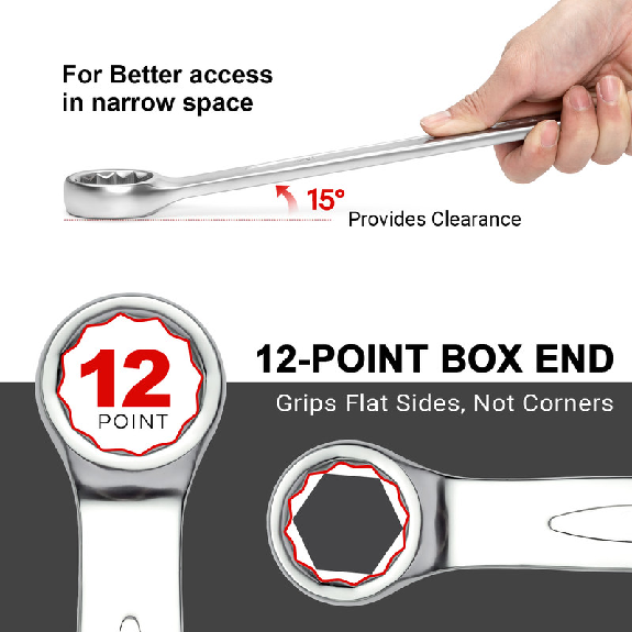 Jetech Clé Combinée de 15/16 Pouce - Cr-V Clé à molette de qualité industrielle avec 12 points, décalage de 15 degrés, SAE-Lire la description