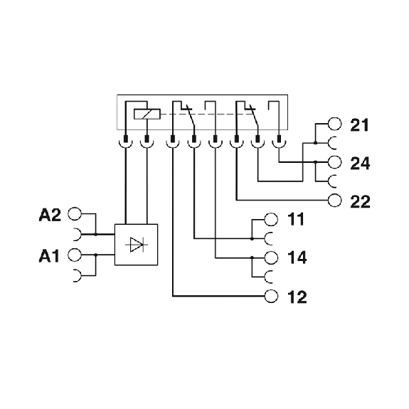 Module-relais, 14mm, DPDT, Push-In, 24Vdc - PLC-RPT- 24DC/21-21-Lire la description