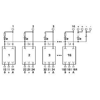 Module pour 16 relais ou optocoupleurs, avec voyant, 24Vdc - UMK-16 RM 24DC/MKDS-Lire la description