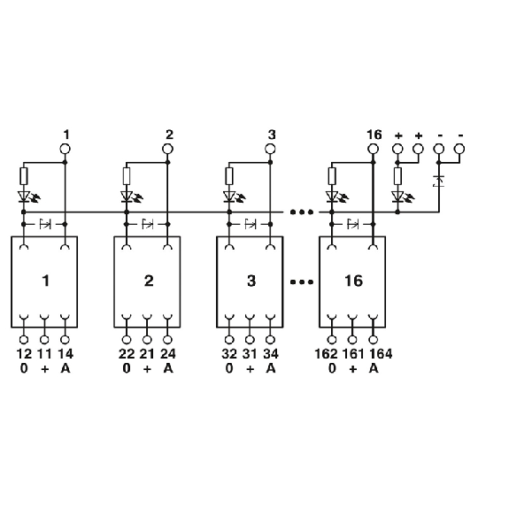 Module pour 16 relais ou optocoupleurs, avec voyant, 24Vdc - UMK-16 RM 24DC/MKDS-Lire la description