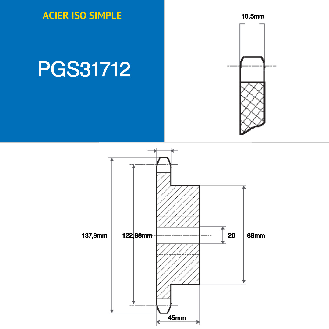 CMW - Rueda dentada pretaladrada - Acero - Engranaje simple - 20B1 - 12 dientes - Paso 31.75 mm con agujero 20 mm-Leer más