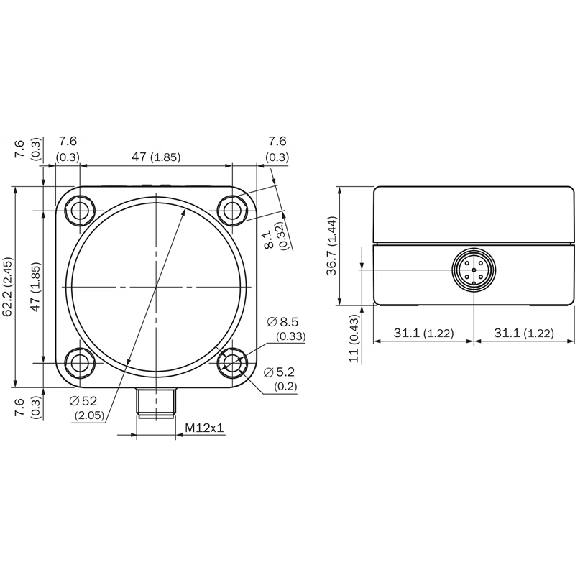Ultrason Directe ANA P0,6-6m 4-20mA/0-10V Rect. Plast. / M12 5P - UC30-215163-Lire la description