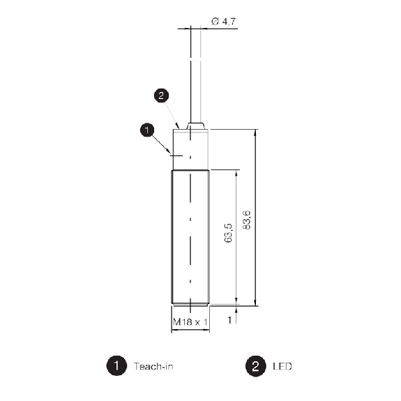 Ultrason Directe ANA P100-900mm 4-20mA M18 Plast. Axial / Câble 2m - UK1C/G2-0ASY-Lire la description