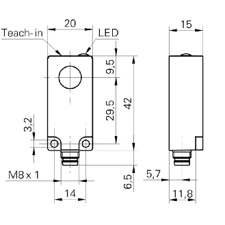 Ultrason Directe ANA 4-20mA P20-200mm Teach 24VDC / M08 4P - UNDK 20I6914/S35A-Lire la description