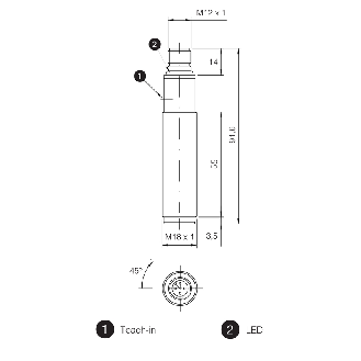 Ultrason Directe PNP(x2) NO/NF P200-2200mm M18 Plast. Axial M12 5P - UK1F/GW-0ESY-Lire la description