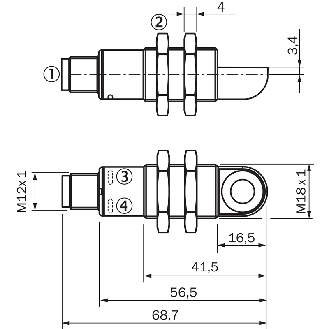 Ultrason Directe M18 PNP/NPN P30-250mm IO-Link Métal Radial / M12 5P - UM18-21112B212-Lire la description