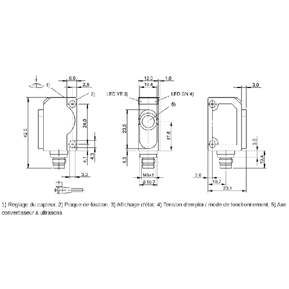 Ultrason Directe ANA 0-10V P=50-350mm Plast. Radial / M08 4P - BUS R06K1-XA-05/024-S75G (BUS0056) Ultrason Directe ANA 0-10V P=50-350mm Plast. Radial / M08 4P - BUS R06K1-XA-05/024-S75G (BUS0056)-Lire la description