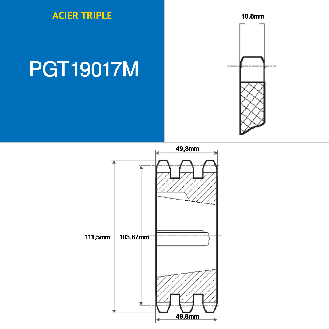 CMW - Rueda dentada con cubo desmontable 1615 - Dentado triple - 12B3 - 17 dientes - Paso 19,05 mm-Leer más