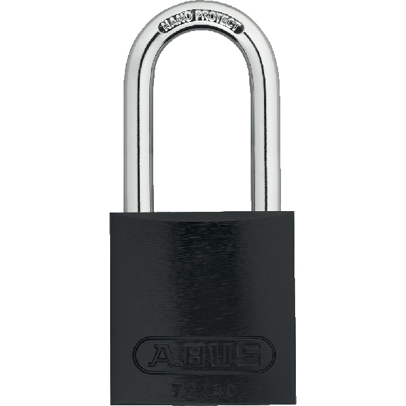 ABUS Vorhangschloss Aluminium 72/40HB40, schwarz, Bügelhöhe 39mm, 39x86x19mm, 2 Schl-Lire la description