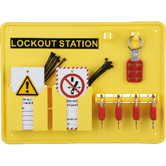 Lockout-Station, Variante 1, gefüllt, Wartungsanhängern, 4 Schössser, Multischließ.-Beschreibung lesen