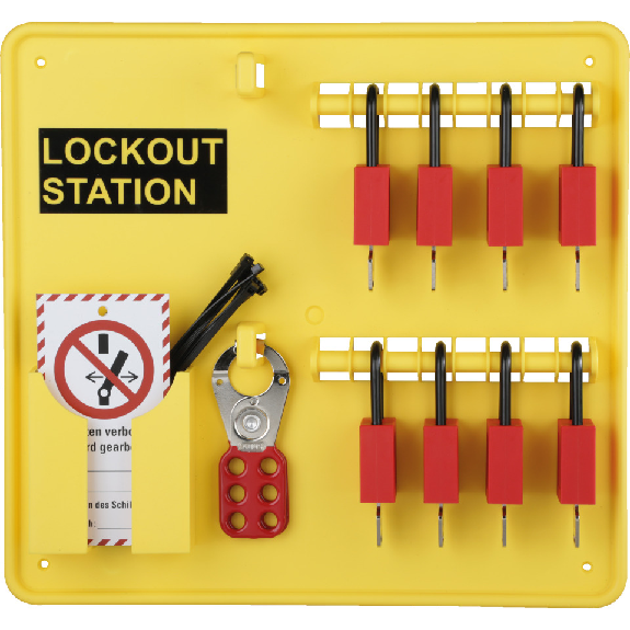 Lockout-Station, Variante 21, gefüllt, Wartungsanhängern, 8 Schössser, Multischließ. Lockout-Station, Variante 21, gefüllt, Wartungsanhängern, 8 Schössser, Multischließ.-Beschreibung lesen