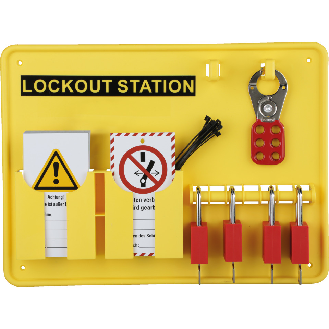 Lockout-Station, Variante 2, gefüllt, Wartungsanhängern, 4 Schössser, Multischließ.-Beschreibung lesen