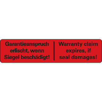 Siegel Garantieanspruch ...,leuchtrot,Papier,selbstklebend,15x65mm,30/Bogen-Beschreibung lesen