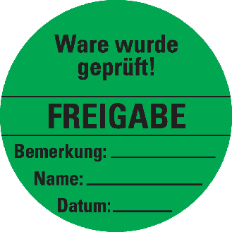 Organisationsetikett Freigabe, grün, Cellulose-Folie, selbstklebend, Ø 60mm, 6/Bogen-Beschreibung lesen