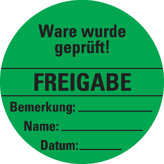 Organisationsetikett Freigabe, grün, Cellulose-Folie, selbstklebend, Ø 60mm, 6/Bogen-Beschreibung lesen
