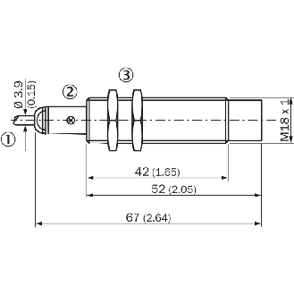 DPI M18 PNP NO P12mm non noyé 67(42)mm Laiton 10-30Vdc / Câble 5m PVC - IME18-12NPSZW5S-Lire la description