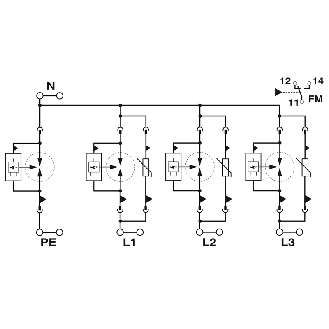 Parafoudre Triphasé+N - Type 1+2 - Uc:350 VAC - Iimp:25 kA - Up:2,2kV - FLT-SEC-T1+T2-3S-350/25-FM-Lire la description