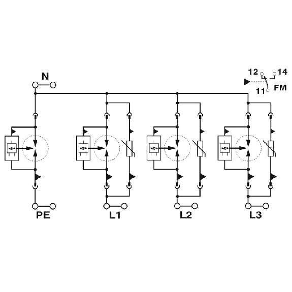 Parafoudre Triphasé+N - Type 1+2 - Uc:350 VAC - Iimp:25 kA - Up:2,2kV - FLT-SEC-T1+T2-3S-350/25-FM Parafoudre Triphasé+N - Type 1+2 - Uc:350 VAC - Iimp:25 kA - Up:2,2kV - FLT-SEC-T1+T2-3S-350/25-FM-Lire la description
