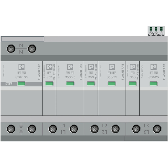 Parafoudre Triphasé+N - Type 1+2 - Uc:350 VAC - Iimp:25 kA - Up:2,2kV - FLT-SEC-T1+T2-3S-350/25-FM Parafoudre Triphasé+N - Type 1+2 - Uc:350 VAC - Iimp:25 kA - Up:2,2kV - FLT-SEC-T1+T2-3S-350/25-FM-Lire la description