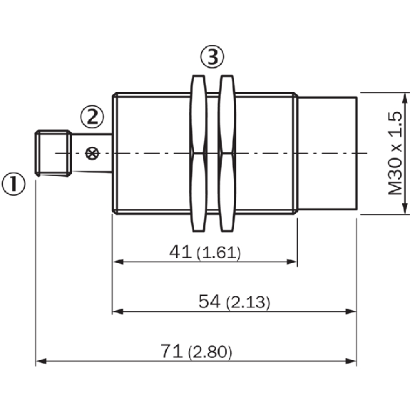 DPI M30 NPN NF P20mm non noyé 71(41)mm Laiton 10-30Vdc / M12 4P - IME30-20NNOZC0S-Lire la description