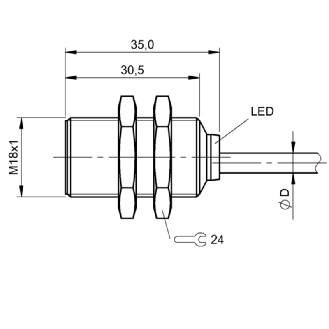 DPI M18 PNP NO P5mm noyé 35mm Laiton 10-30Vdc / Câble 3m PUR - BES M18ME-PSC50B-BP03 (BES05EM)-Lire la description