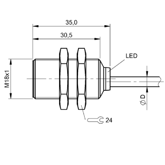DPI M18 PNP NO P5mm noyé 35mm Laiton 10-30Vdc / Câble 3m PUR - BES M18ME-PSC50B-BP03 (BES05EM)-Lire la description