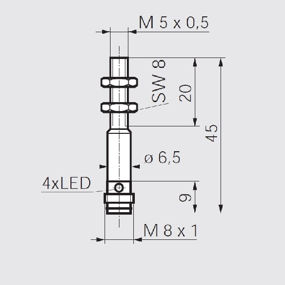 DPI M05 PNP NO P0.8mm noyé 45(20)mm Inox 10-30Vdc / M08 3P - IFRM 05P1501/S35L-Lire la description