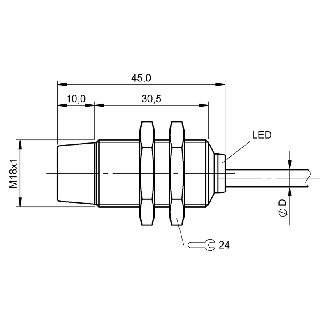 DPI M18 PNP NO P8mm non noyé 45(30,5)mm Laiton / Câble 3m PVC - BES M18ME-PSC80F-BV03 (BES05FE)-Lire la description