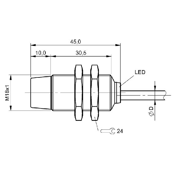 DPI M18 PNP NO P8mm non noyé 45(30,5)mm Laiton / Câble 3m PVC - BES M18ME-PSC80F-BV03 (BES05FE)-Lire la description