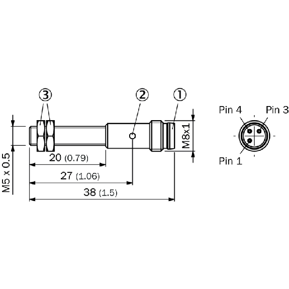 DPI M05 PNP NO P1.5mm noyé IO-Link 38(20)mm Inox V2A / M08 3P - IMM05-1B5PSVT0S-Lire la description