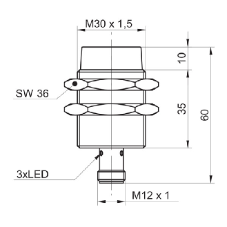 DPI M30 ANA 4-20mA P0-24mm non noyé 60(30)mm Laiton 12-36Vdc / M12 5P - IR30.D24L-N60.IA1E.7BO (IR30.D24L-11179051)-Lire la description