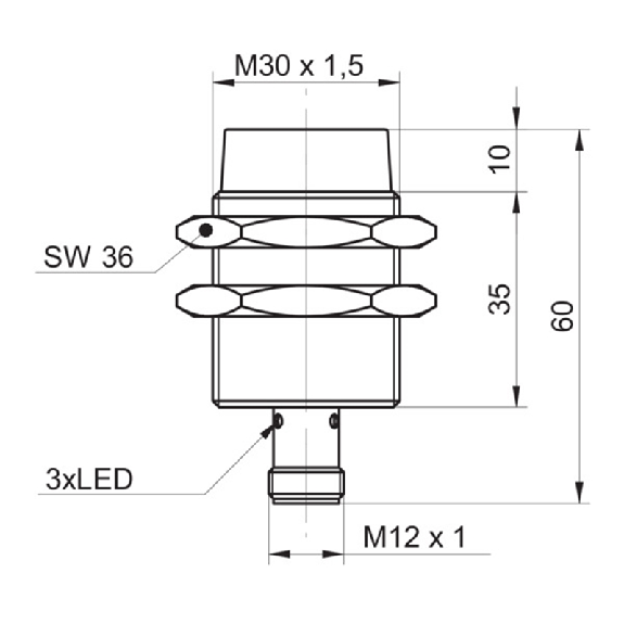 DPI M30 ANA 4-20mA P0-24mm non noyé 60(30)mm Laiton 12-36Vdc / M12 5P - IR30.D24L-N60.IA1E.7BO (IR30.D24L-11179051)-Lire la description