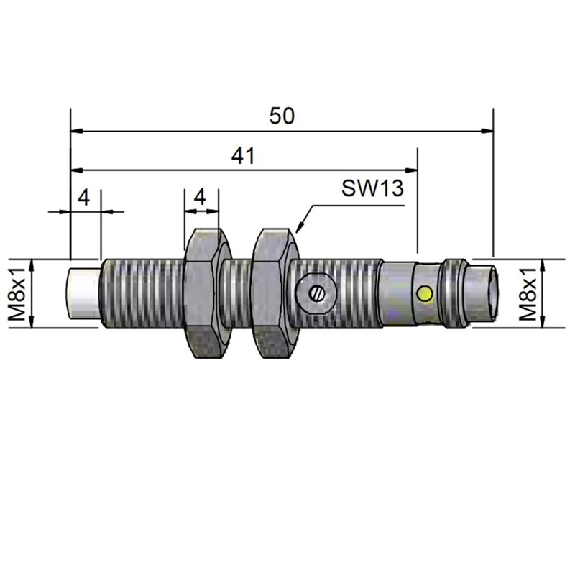 DPC M08 PNP NO P2mm non noyé 50(37)mm Inox 10-35Vdc / M08A 3P - KAS-80-A21-S-M8-PTFE/VAb-Y7-1-HP-Lire la description