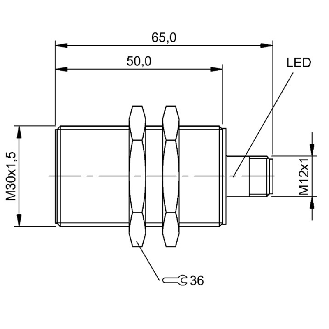DPI M30 PNP NF P15mm noyé 65(50)mm Laiton 10-30Vdc / M12 4P - BES M30MI-POC15B-S04K (BES009U)-Lire la description