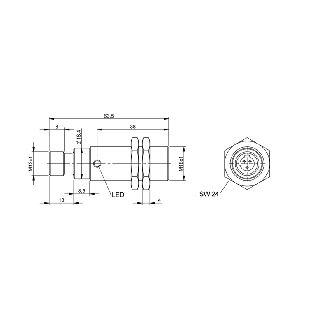 DPI M18 2 fils AC/DC NO P5mm noyé 63,5(44)mm Laiton /  1/2"-20 UNF-2A - BES M18MF2-UST50B-S21G (BES05ZN)-Lire la description