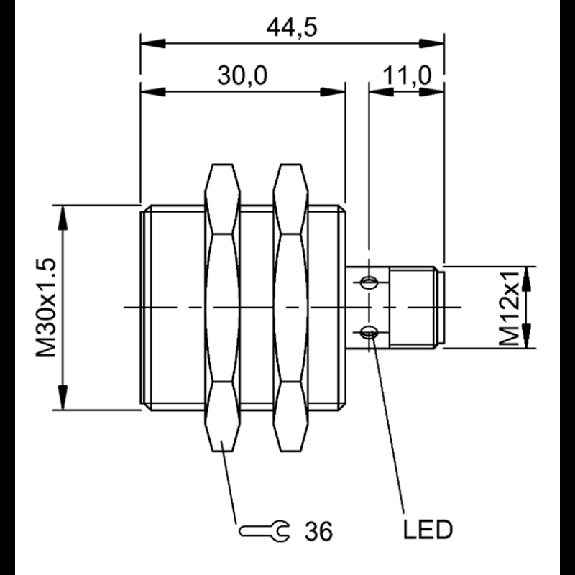 DPI M30 PNP NF P10mm noyé 44,5(30)mm Laiton 10-30Vdc / M12 4P - BES 516-3028-E5-Y-S4 (BES00LM) DPI M30 PNP NF P10mm noyé 44,5(30)mm Laiton 10-30Vdc / M12 4P - BES 516-3028-E5-Y-S4 (BES00LM)-Lire la description