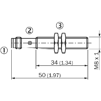 DPI M08 NPN NF P2mm noyé 50(34)mm Laiton 10-30Vdc / M08 3P - IME08-02BNOZT0S-Lire la description