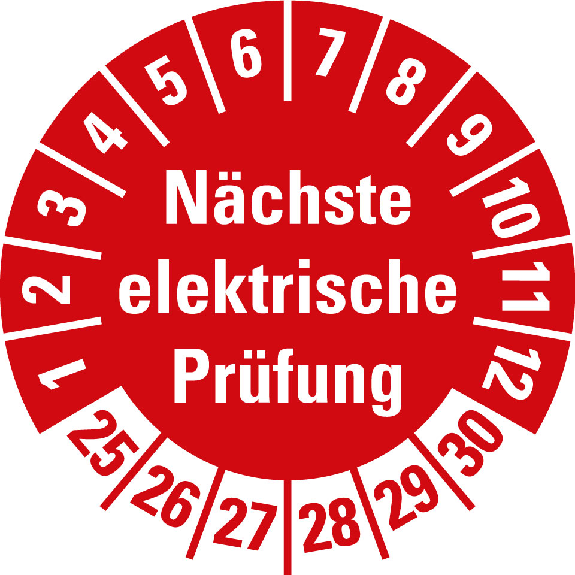 Prüfplakette Nächste elektr. Prüfung,25-30,rot,Folie,selbstkl.,Ø 30mm,10/Bogen Prüfplakette Nächste elektr. Prüfung,25-30,rot,Folie,selbstkl.,Ø 30mm,10/Bogen-Beschreibung lesen