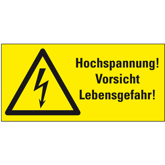 Warn-Kombischild Hochspannung Vorsicht Lebensgefahr, praxisbewährt, Kunststoff, 300x200mm, BGV A8-Lire la description