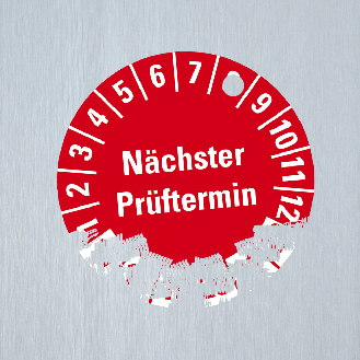 Prüfplakette NP 26-31, rot, Dokumentenfolie, fälschungssicher, Ø 20mm, 10/Bogen-Beschreibung lesen