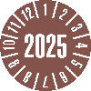 Jahresprüfplakette 2025, braun, Cellulose-Folie, selbstklebend, Ø 30mm, 18/Bogen