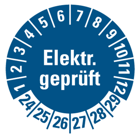 Prüfplakette Elektr.geprüft,24-29,blau,Folie,ölige Untergründe,Ø 20mm,10/Bogen Prüfplakette Elektr.geprüft,24-29,blau,Folie,ölige Untergründe,Ø 20mm,10/Bogen-Beschreibung lesen