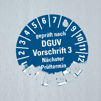 Prüfplakette DGUV Vorschrift 3,NP,25-30,blau/weiß,Dokumentenfolie,Ø30mm,10/Bogen-Beschreibung lesen